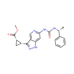 COC(=O)[C@H]1C[C@H]1c1n[nH]c2cc(NC(=O)N[C@H](C)c3ccccc3)ncc12 ZINC000261142116