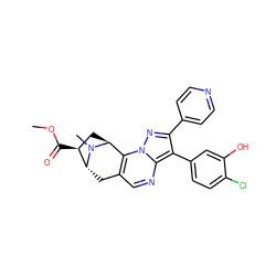 COC(=O)[C@H]1C[C@H]2c3c(cnc4c(-c5ccc(Cl)c(O)c5)c(-c5ccncc5)nn34)C[C@H]1N2C ZINC000100095846