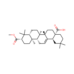 COC(=O)[C@H]1CC[C@@]2(C)[C@@H](CC[C@]3(C)[C@@H]2CC=C2[C@@H]4CC(C)(C)CC[C@]4(C(=O)O)CC[C@]23C)C1(C)C ZINC000040428703
