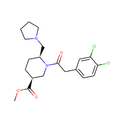 COC(=O)[C@H]1CC[C@@H](CN2CCCC2)N(C(=O)Cc2ccc(Cl)c(Cl)c2)C1 ZINC000013449275