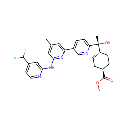 COC(=O)[C@H]1CC[C@H]([C@@](C)(O)c2ccc(-c3cc(C)cc(Nc4cc(C(F)F)ccn4)n3)cn2)CC1 ZINC001772599074