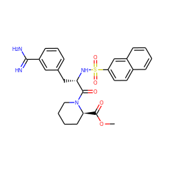 COC(=O)[C@H]1CCCCN1C(=O)[C@H](Cc1cccc(C(=N)N)c1)NS(=O)(=O)c1ccc2ccccc2c1 ZINC000013782877