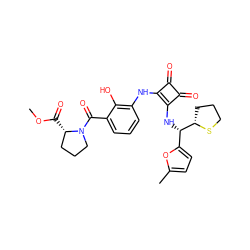 COC(=O)[C@H]1CCCN1C(=O)c1cccc(Nc2c(N[C@@H](c3ccc(C)o3)[C@@H]3CCCS3)c(=O)c2=O)c1O ZINC000207333249