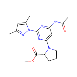 COC(=O)[C@H]1CCCN1c1cc(NC(C)=O)nc(-n2nc(C)cc2C)n1 ZINC000040849224