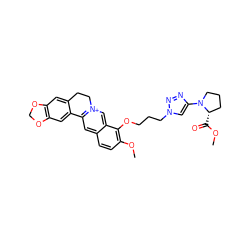 COC(=O)[C@H]1CCCN1c1cn(CCCOc2c(OC)ccc3cc4[n+](cc23)CCc2cc3c(cc2-4)OCO3)nn1 ZINC000071281601