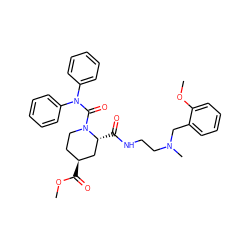 COC(=O)[C@H]1CCN(C(=O)N(c2ccccc2)c2ccccc2)[C@H](C(=O)NCCN(C)Cc2ccccc2OC)C1 ZINC000027704769