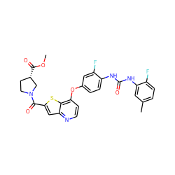 COC(=O)[C@H]1CCN(C(=O)c2cc3nccc(Oc4ccc(NC(=O)Nc5cc(C)ccc5F)c(F)c4)c3s2)C1 ZINC000220020287