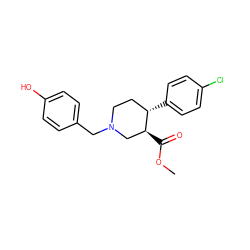 COC(=O)[C@H]1CN(Cc2ccc(O)cc2)CC[C@@H]1c1ccc(Cl)cc1 ZINC000013475009