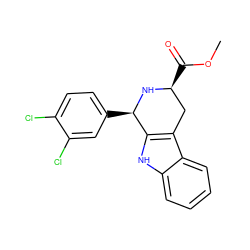 COC(=O)[C@H]1Cc2c([nH]c3ccccc23)[C@@H](c2ccc(Cl)c(Cl)c2)N1 ZINC000039374900