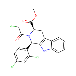 COC(=O)[C@H]1Cc2c([nH]c3ccccc23)[C@@H](c2ccc(Cl)cc2Cl)N1C(=O)CCl ZINC000066101869