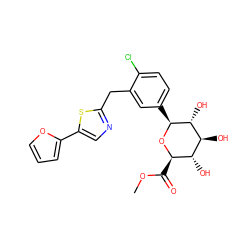 COC(=O)[C@H]1O[C@@H](c2ccc(Cl)c(Cc3ncc(-c4ccco4)s3)c2)[C@H](O)[C@@H](O)[C@@H]1O ZINC000066252614