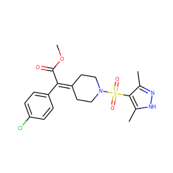 COC(=O)C(=C1CCN(S(=O)(=O)c2c(C)n[nH]c2C)CC1)c1ccc(Cl)cc1 ZINC000222813465