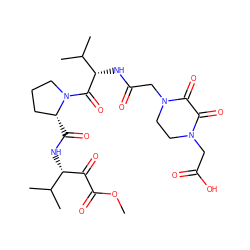 COC(=O)C(=O)[C@@H](NC(=O)[C@@H]1CCCN1C(=O)[C@@H](NC(=O)CN1CCN(CC(=O)O)C(=O)C1=O)C(C)C)C(C)C ZINC000049762129