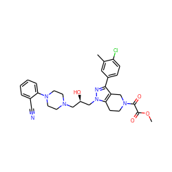 COC(=O)C(=O)N1CCc2c(c(-c3ccc(Cl)c(C)c3)nn2C[C@H](O)CN2CCN(c3ccccc3C#N)CC2)C1 ZINC000049694747