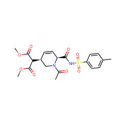 COC(=O)C(C(=O)OC)[C@H]1C=C[C@@H](C(=O)NS(=O)(=O)c2ccc(C)cc2)N(C(C)=O)C1 ZINC000169305489