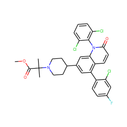 COC(=O)C(C)(C)N1CCC(c2cc(-c3ccc(F)cc3Cl)c3ccc(=O)n(-c4c(Cl)cccc4Cl)c3c2)CC1 ZINC000028565591