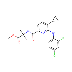 COC(=O)C(C)(C)NC(=O)c1ccc(C2CC2)c(Nc2ccc(Cl)cc2Cl)n1 ZINC000150144489