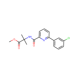 COC(=O)C(C)(C)NC(=O)c1cccc(-c2cccc(Cl)c2)n1 ZINC000150272591