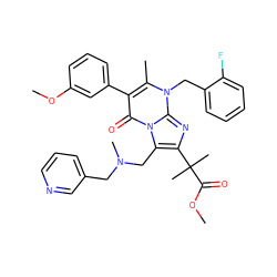 COC(=O)C(C)(C)c1nc2n(Cc3ccccc3F)c(C)c(-c3cccc(OC)c3)c(=O)n2c1CN(C)Cc1cccnc1 ZINC000029468871