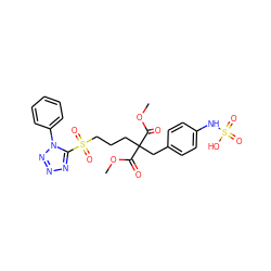 COC(=O)C(CCCS(=O)(=O)c1nnnn1-c1ccccc1)(Cc1ccc(NS(=O)(=O)O)cc1)C(=O)OC ZINC000036179198