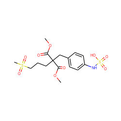 COC(=O)C(CCCS(C)(=O)=O)(Cc1ccc(NS(=O)(=O)O)cc1)C(=O)OC ZINC000036179201