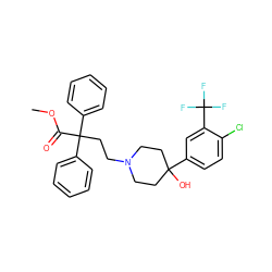 COC(=O)C(CCN1CCC(O)(c2ccc(Cl)c(C(F)(F)F)c2)CC1)(c1ccccc1)c1ccccc1 ZINC000028397481