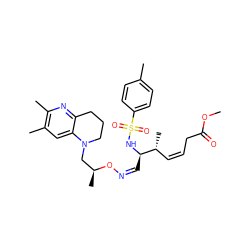 COC(=O)C/C=C\[C@@H](C)[C@@H](/C=N\O[C@@H](C)CN1CCCc2nc(C)c(C)cc21)NS(=O)(=O)c1ccc(C)cc1 ZINC000008035694