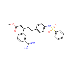 COC(=O)C[C@@H](CCc1ccc(NS(=O)(=O)c2ccccc2)cc1)c1cccc(C(=N)N)c1 ZINC000013776596