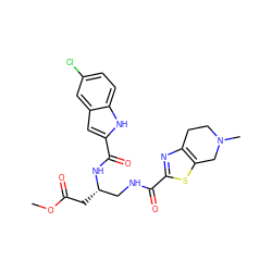 COC(=O)C[C@@H](CNC(=O)c1nc2c(s1)CN(C)CC2)NC(=O)c1cc2cc(Cl)ccc2[nH]1 ZINC000071329967