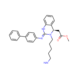 COC(=O)C[C@@H]1c2ccccc2N/C(=N\c2ccc(-c3ccccc3)cc2)N1CCCCCN ZINC000049933040