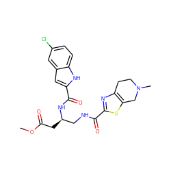 COC(=O)C[C@H](CNC(=O)c1nc2c(s1)CN(C)CC2)NC(=O)c1cc2cc(Cl)ccc2[nH]1 ZINC000071317720