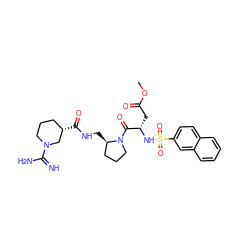 COC(=O)C[C@H](NS(=O)(=O)c1ccc2ccccc2c1)C(=O)N1CCC[C@H]1CNC(=O)[C@H]1CCCN(C(=N)N)C1 ZINC000003807339