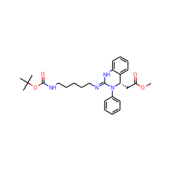 COC(=O)C[C@H]1c2ccccc2N/C(=N\CCCCCNC(=O)OC(C)(C)C)N1c1ccccc1 ZINC000045338841
