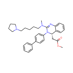 COC(=O)C[C@H]1c2ccccc2N=C(N(C)CCCCCN2CCCC2)N1c1ccc(-c2ccccc2)cc1 ZINC000049946879