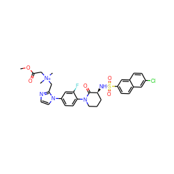 COC(=O)C[N+](C)(C)Cc1nccn1-c1ccc(N2CCC[C@H](NS(=O)(=O)c3ccc4cc(Cl)ccc4c3)C2=O)c(F)c1 ZINC000034689255