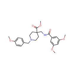 COC(=O)C1(CNC(=O)c2cc(OC)cc(OC)c2)CCN(Cc2ccc(OC)cc2)CC1 ZINC000072123371