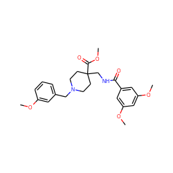 COC(=O)C1(CNC(=O)c2cc(OC)cc(OC)c2)CCN(Cc2cccc(OC)c2)CC1 ZINC000072123370