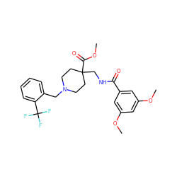 COC(=O)C1(CNC(=O)c2cc(OC)cc(OC)c2)CCN(Cc2ccccc2C(F)(F)F)CC1 ZINC000072125793