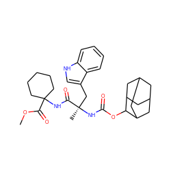 COC(=O)C1(NC(=O)[C@@](C)(Cc2c[nH]c3ccccc23)NC(=O)OC2C3CC4CC(C3)CC2C4)CCCCC1 ZINC000013776520