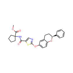 COC(=O)C1(NC(=O)c2cnc(Oc3ccc4c(c3)CC[C@@H](c3ccccc3)O4)s2)CCCC1 ZINC000145462288