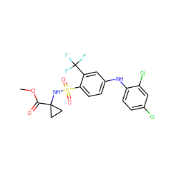 COC(=O)C1(NS(=O)(=O)c2ccc(Nc3ccc(Cl)cc3Cl)cc2C(F)(F)F)CC1 ZINC000145680847