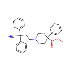 COC(=O)C1(c2ccccc2)CCN(CCC(C#N)(c2ccccc2)c2ccccc2)CC1 ZINC000083318622