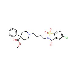 COC(=O)C1(c2ccccc2)CCN(CCCCN2C(=O)c3cc(Cl)ccc3S2(=O)=O)CC1 ZINC000026495873