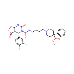 COC(=O)C1(c2ccccc2)CCN(CCCCNC(=O)N2C(=O)NC3=C(C(=O)OC3)[C@H]2c2ccc(F)c(F)c2)CC1 ZINC000100801449