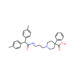 COC(=O)C1(c2ccccc2)CCN(CCCNC(=O)C(c2ccc(C)cc2)c2ccc(C)cc2)CC1 ZINC000029344345