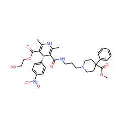 COC(=O)C1(c2ccccc2)CCN(CCCNC(=O)C2=C(C)NC(C)=C(C(=O)OCCO)[C@H]2c2ccc([N+](=O)[O-])cc2)CC1 ZINC000103287565