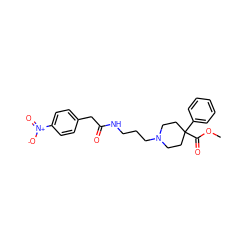 COC(=O)C1(c2ccccc2)CCN(CCCNC(=O)Cc2ccc([N+](=O)[O-])cc2)CC1 ZINC000029390334