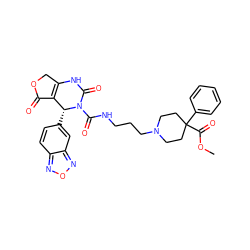 COC(=O)C1(c2ccccc2)CCN(CCCNC(=O)N2C(=O)NC3=C(C(=O)OC3)[C@H]2c2ccc3nonc3c2)CC1 ZINC000100844349