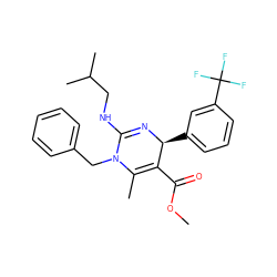 COC(=O)C1=C(C)N(Cc2ccccc2)C(NCC(C)C)=N[C@H]1c1cccc(C(F)(F)F)c1 ZINC000036381694