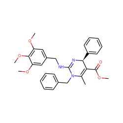 COC(=O)C1=C(C)N(Cc2ccccc2)C(NCc2cc(OC)c(OC)c(OC)c2)=N[C@H]1c1ccccc1 ZINC000015937437